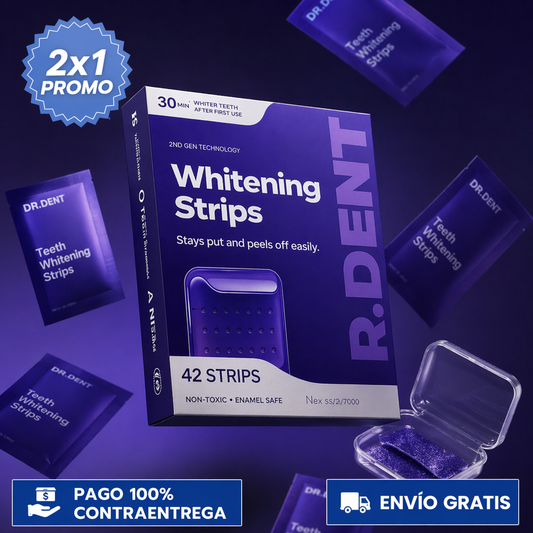 Oferta especial 2x1 DRDENT Whitening Strips™: Tiras Blanqueadoras quitas Manchas de Gaseosa, Café y Tabaco para una Sonrisa Más Blanca